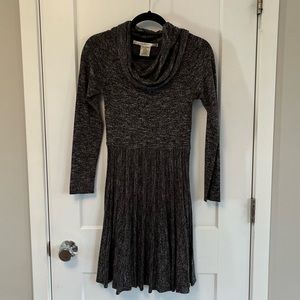 Max Studio Long Sleeve Turtleneck Pleated Heathered Sweater Dress